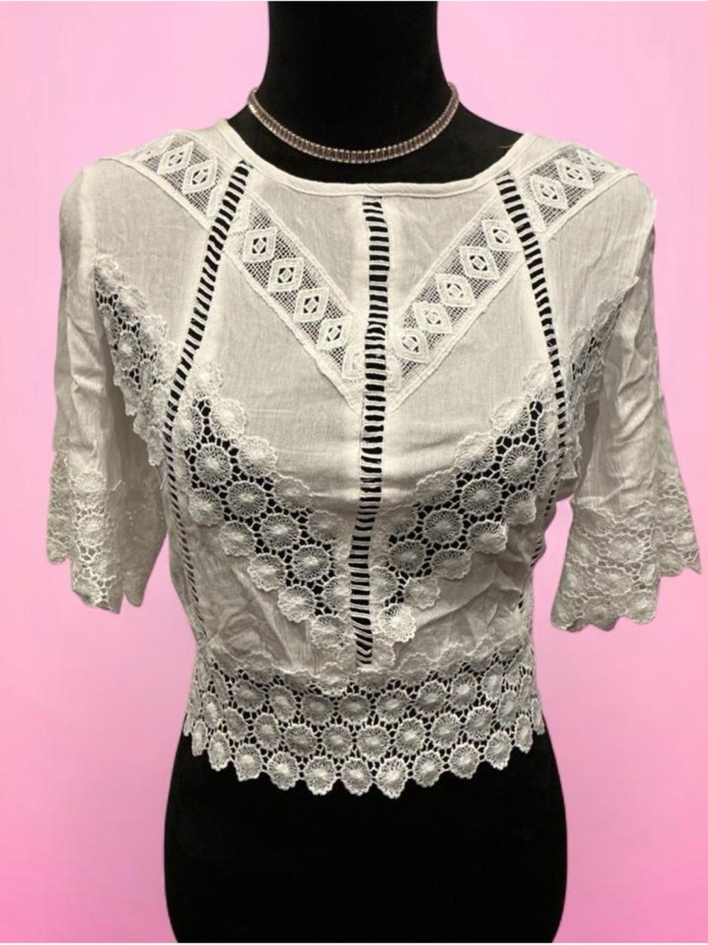 🤍🌸Self Esteem white Crochet Lace Crop Top Blouse